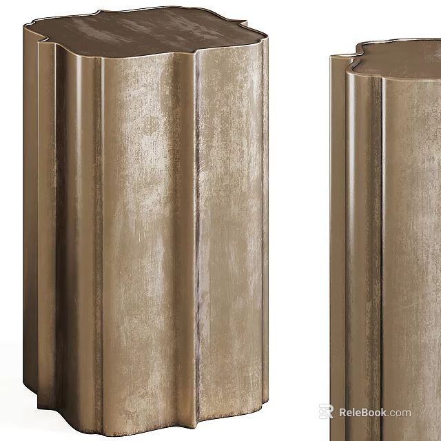 Modern Golden Side Table With Vertical Stripe Design And Metallic Finish 3d model 