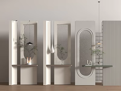 Modern Minimalist Room Dividers With Glass Panels Shelves And Plants 3d model