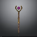 Decorative Scepter With Red Gemstone Top And Spiral Patterned Golden Shaft