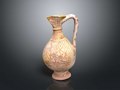 Ancient Style Hand Carved Ceramic Vase With Intricate Patterns And Curved Handle 3d model