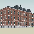 Red Brick Office Building With Steeple Tower Multi Story Design And Uniform Windows