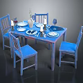 Home Dining Furniture Set With Table Four Chairs Tableware Wine Glasses And Vase