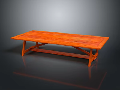 Solid Wooden Long Table With Cross Legs And Smooth Surface For Home Decor 3d model
