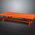 Solid Wooden Long Table With Cross Legs And Smooth Surface For Home Decor 3d model