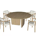 Stylish Round Wooden Dining Table With Four Light Upholstered Armchairs 3d model