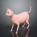 Pink Cartoon Cat Figure Standing On Smooth Black Surface With Reflection 3d model