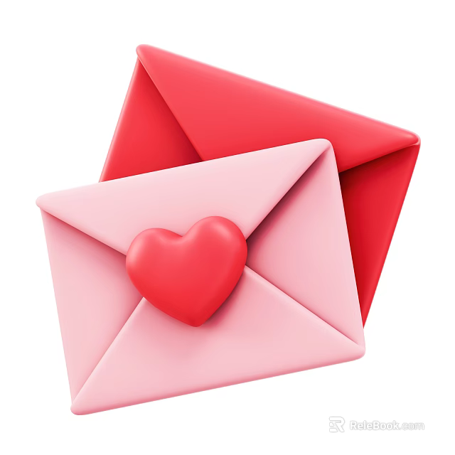 Pink and Red Envelope Decorative Ornament Set with Heart Decoration Piece 3d model 