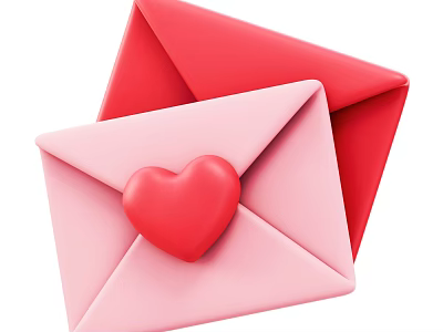 Pink and Red Envelope Decorative Ornament Set with Heart Decoration Piece 3d model