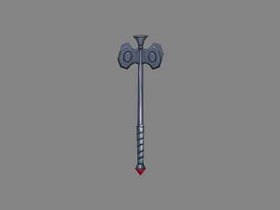 War Hammer Ornate Double Headed Medieval Fantasy Weapon With Twisted Handle And Red Gemstone Tip 3d model