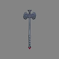 War Hammer Ornate Double Headed Medieval Fantasy Weapon With Twisted Handle And Red Gemstone Tip