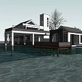 Waterfront Detached Villa Modern Design With Large Windows Terrace Surrounding Trees And Clear Water View