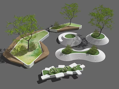 Modern Tree Pit Landscaping Design With Various Shapes And Green Plants 3d model