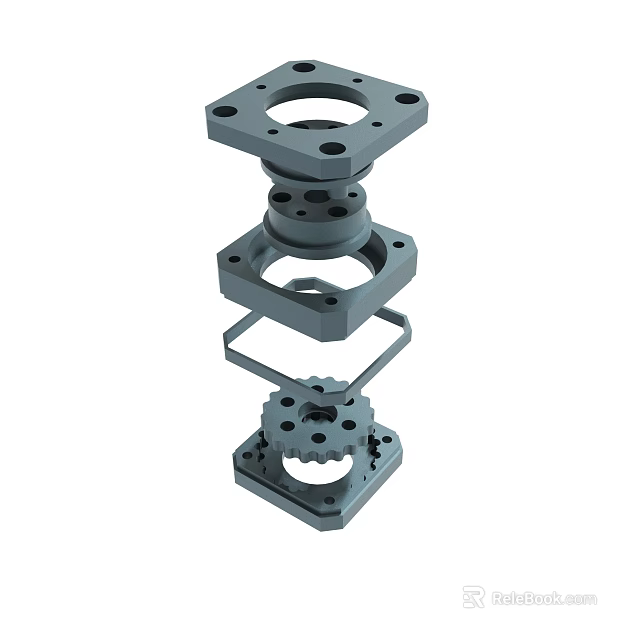 Stacked Mechanical Metal Components Featuring Geometric Shapes And Holes Structure 3d model 