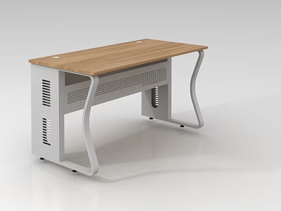 School Modern Desk With Wooden Top And Metal Frame 3d model