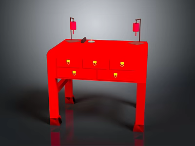 Red Console Table With Golden Handle Drawers And Table Lamps 3d model