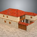 Traditional Two Story House with Red Tiled Roof Beige Walls And Wooden Doors