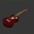Red Shiny Ukulele With White Decorative Inlay Four Strings And Glossy Body