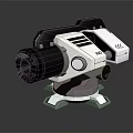 Sci Fi Mechanical Weapon With White Blue Black Color Scheme Rotating Turbine And Stable Base