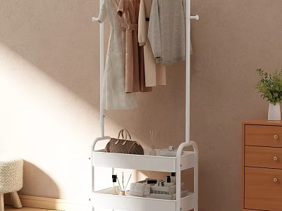 Modern White Multi Tier Clothes Rack With Hanging Garments And Storage Shelves 3d model