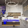 Modern Industrial Cafe Interior With Bar Counter And Art Decor