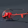 Red Helicopter With Clear Cockpit Black Rotors And Landing Skids On Dark Gray Background