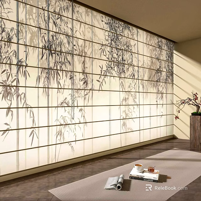 Traditional Bamboo Pattern Curtain With Elegant Light Filtering For Interior Decor 3d model
