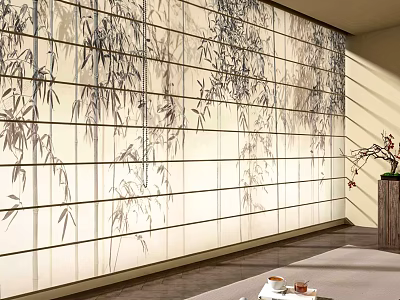 Traditional Bamboo Pattern Curtain With Elegant Light Filtering For Interior Decor 3d model