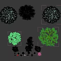 Various Arbor Trees Silhouette Collection With Different Sizes And Shapes On Black Background 3d model