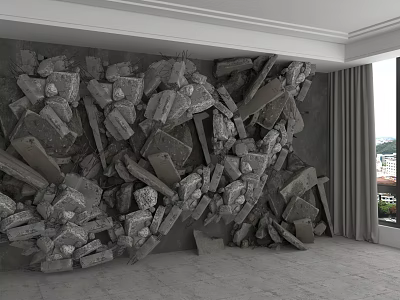 Gray Stone Block Background Wall With 3D Fragmented Texture In Modern Interior 3d model