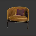 Orange Single Sofa with Green Pillow and Wooden Legs Modern Design