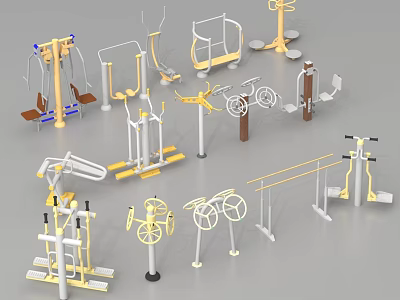 Public Outdoor Fitness Facilities With Various Types Of Exercise And Workout Equipment 3d model