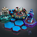 Game Movie Characters In Futuristic Sci-Fi Hexagonal Platforms With Glowing Elements And Technological Design 3d model