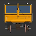 Yellow Flatbed Trailer Truck With Cab And Double Flatbed Sections On Dark Background 3d model