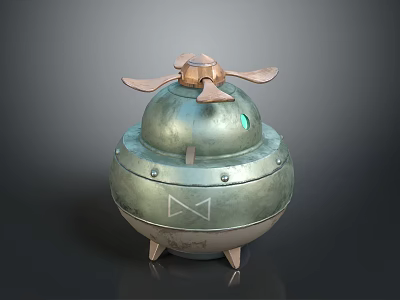 Vintage Metallic Decorative Dome Device With Blade Like Top Small Green Window And Symbol 3d model