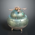 Vintage Metallic Decorative Dome Device With Blade Like Top Small Green Window And Symbol