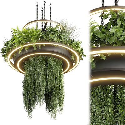 Greenery Decorated Hanging Chandelier With Circular Design And Illuminated Warm Light 3d model