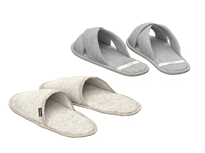Soft Comfortable Slippers in Light Gray and Off White with Cross Strap Design 3d model