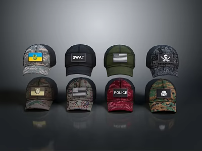 Assorted Casual Style Hats With Various Emblems And Colorful Designs For Daily Wear 3d model