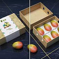 Fresh Mangoes In Pink Box With Mango Pattern And Brown Paper Container