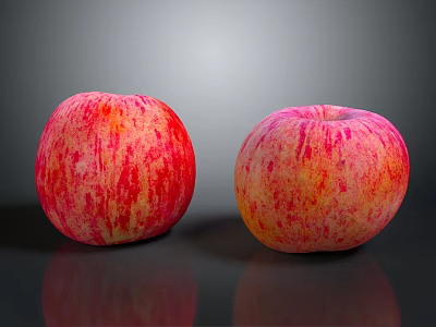 Fresh Ripe Red And Yellow Apples On Black Surface With Reflections 3d model