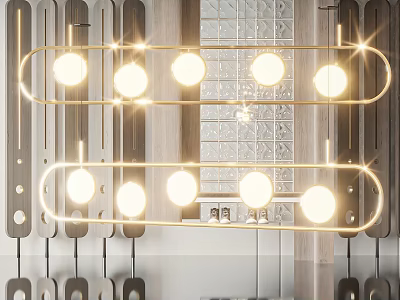 Contemporary Chandelier Design With Double Tier Round Lights And Gold Metal Frame 3d model