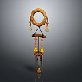 Handmade Woven Ring Wind Chime With Orange Beads Wooden Bar And Metal Pendant