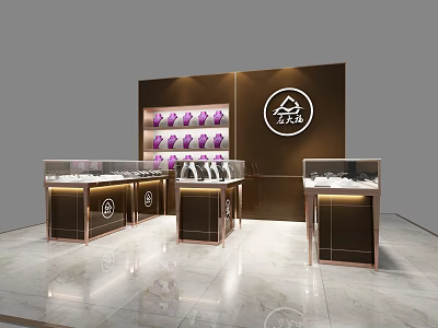 Stylish Jewelry Retail Showcase Shelves With Glass Display Counters And Logo 3d model