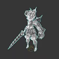 Woman In Ornate Golden Armor Holding Spiked Sword With Decorative Helmet