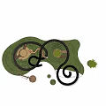 Modern Park Landscape Design With Spiral Walkways Green Grass And Trees