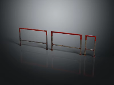 Red Metal Railings In Three Different Sizes On Dark Reflective Surface 3d model