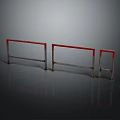 Red Metal Railings In Three Different Sizes On Dark Reflective Surface