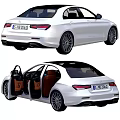 Stylish White Sedan Car with Open Doors Showing Brown Interior Seats Design