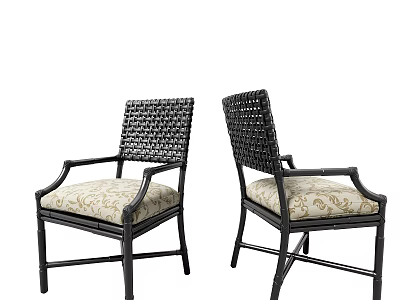 Pair of Woven Armchairs With Upholstered Pattern Seats And Black Frames 3d model