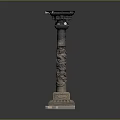 Ancient Carved Stone Pillar With Intricate Patterns Ornate Capital And Decorative Base